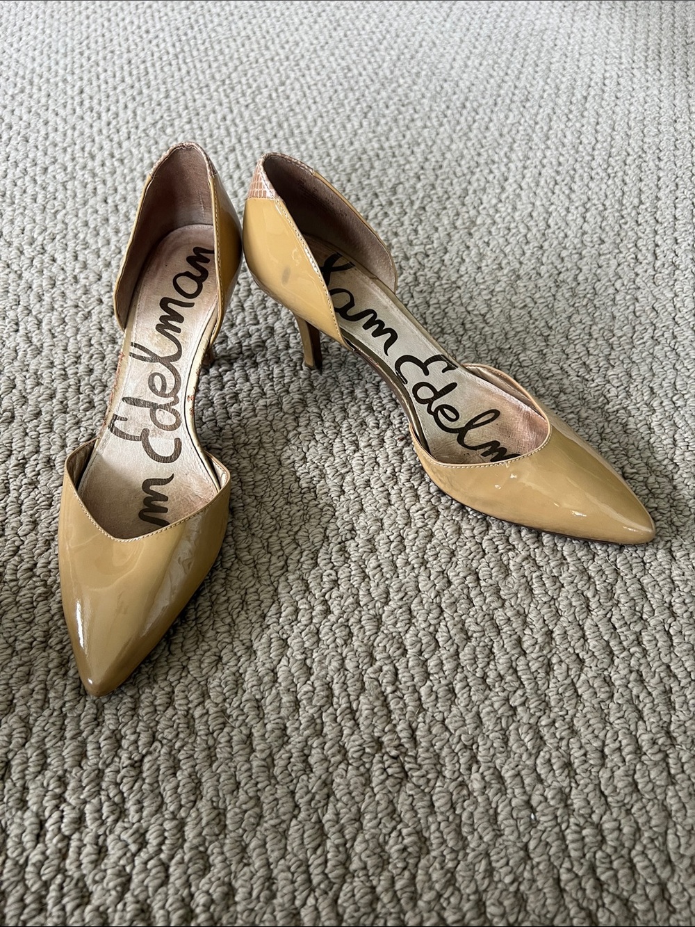 Sam Edelman Beige Patent Pointed-Toe Pumps